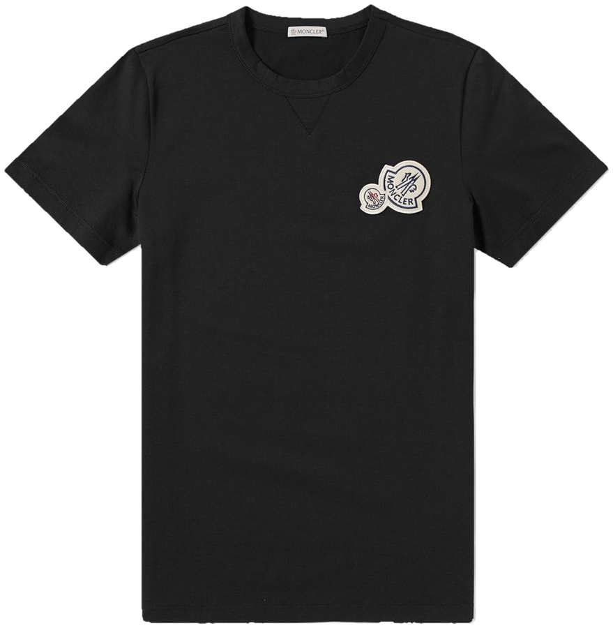 Camiseta Moncler preta com patch duplo no peito
