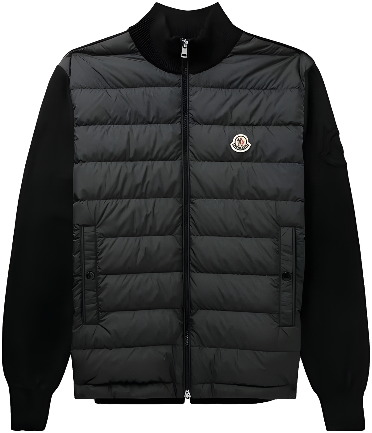 Cardigã Moncler preto de gola alta com frente acolchoada